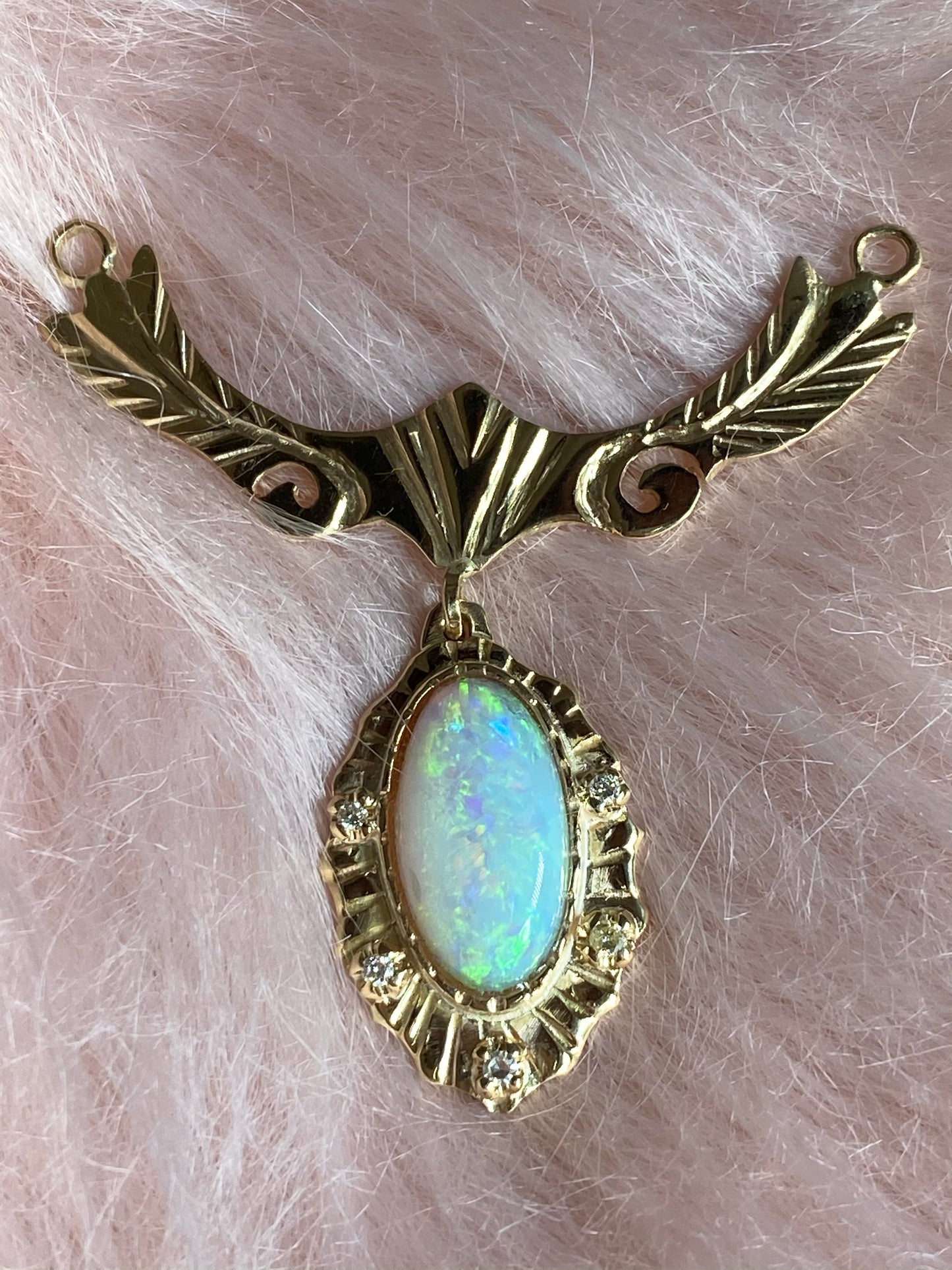 Art Nouveau Australian Opal and Diamonds pendant